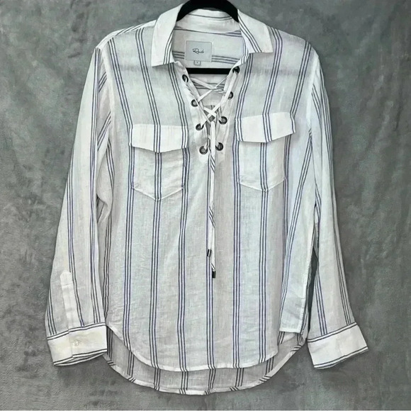 Rails Matea Flamenco Stripe Linen  Blend Pockets Shirt Blouse Sz M - Picture 4 of 15